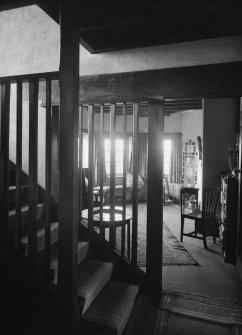 View of the Parlour and stair.
Inscribed (verso): 'The woodwork is oak, saoked with (  ) no paintwork. The walls are plaster, two-coat, finished off the wooden float'.