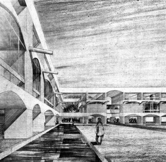 Sketch elevation of Falmer House courtyard.