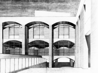 Sketch elevation of Falmer House courtyard.