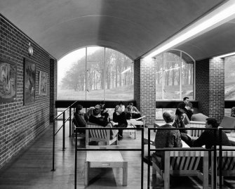 View of seating area in ground floor of Falmer House.