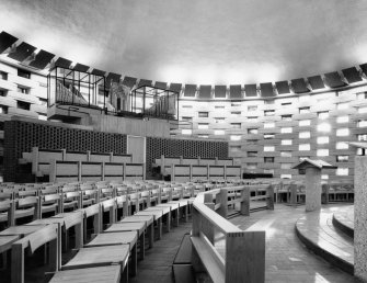 View of organ and seating in Meeting House chapel.