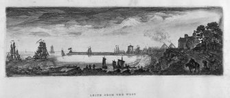 Scanned image of photographic copy of sketch showing Leith from W showing the windmill/signal tower on The Shore and what may be Anchorfield House..
Title: "Leith From the West".
