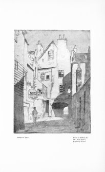 Illustration of Bakehouse Close from an etching by 'Mr. Basil Spence,  Edinburgh School'.