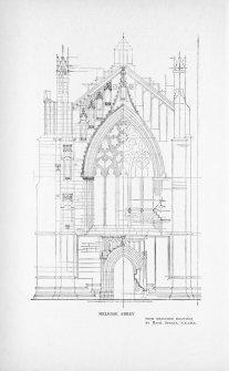 Illustration of measured drawing of Melrose Abbey by Basil Spence.