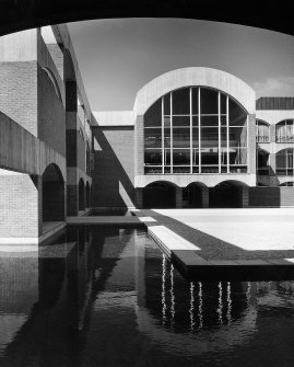 Falmer House.
View of dining hall, courtyard and pool.
