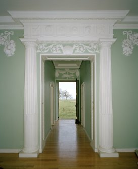 Interior. Principal floor. Detail of back hall and view to park