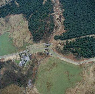 Scanned digital oblique aerial photograph of Lossnaugh 1855 (NS 4891 9459) and 1885 (NS 4888 9456) Aqueduct Bridges and Water Junction Chambers (NS 4894 9452)