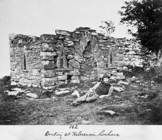 View of Kilneuair Mausoleum, St Columba's Chapel, from SW. 
Titled: 'Oratory at Kilneuair, Lochawe'.