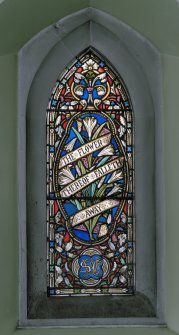 Interior of Lansdowne United Presbyterian Church, Glasgow. 
Aisle stained glass window