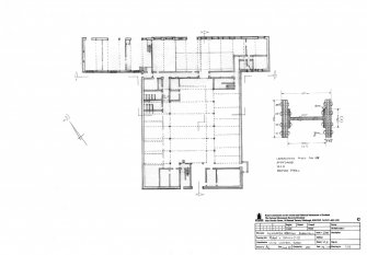 Scanned image of drawing showing plan with detail of steelwork of ground floor control room of Repeater Station.