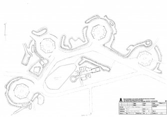 Scanned image of drawing showing site plan of pre-Second World War design heavy anti-aircraft battery gun emplacements and control building.