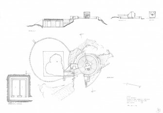 Scanned image of drawing showing plans and section of First World War gun emplacement with magazine and surviving 6-inch gun