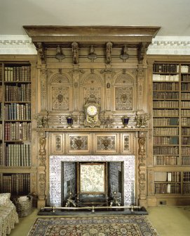 Interior.  Ground floor, library, detail of fireplace