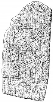 Scanned ink drawing of Inverallan Pictish symbol stone.
