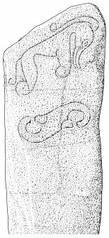 Scanned ink drawing of Mortlach 2 Pictish symbol stone