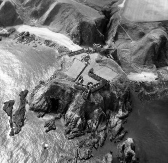 Oblique aerial view centred on Dunottar Castle.