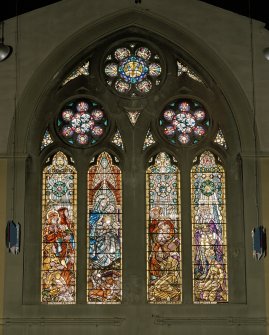 View of South stained glass window depicting the Adoration of the Magi by C Paine for Guthrie & Wells 1957.