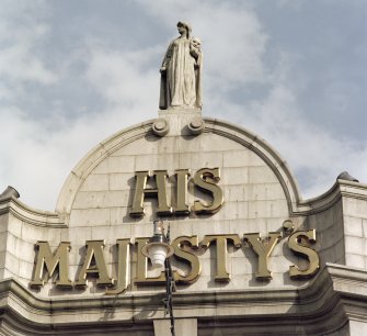 Aberdeen, Rosemount Viaduct, His Majesty's Theatre.
Detail of statue and 'His Majesty's' sign on main facade.