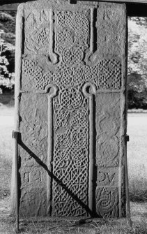 View of the face of the Rodney Stone Pictish cross slab, Brodie.