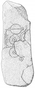 Scanned ink drawing of Pictish symbol stone.