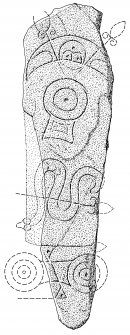 Scanned ink drawing of Inverurie 1 Pictish symbol stone