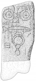Scanned ink drawing of Keith Hall Pictish symbol stone