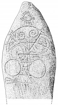 Scanned ink drawing of Logie Elphinstone 2 Pictish symbol stone