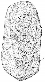 Scanned ink drawing of Newton of Lewesk Pictish symbol stone