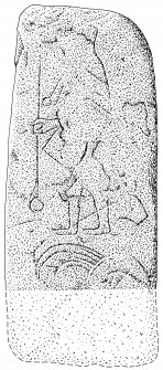 Scanned ink drawing of Rhynie 3 Pictish symbol stone