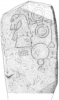 Scanned ink drawing of Rhynie 5 Pictish symbol stone