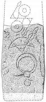 Scanned Ink drawing of Rhynie 6 Pictish symbol stone