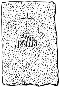 Scanned ink drawing of incised Calvary cross on slab fragment