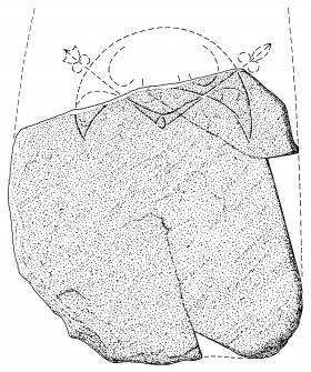 Scanned ink drawing of Watenan Pictish symbol stone fragment.