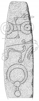 Scanned ink drawing of Tullich 1 Pictish symbol stone.
