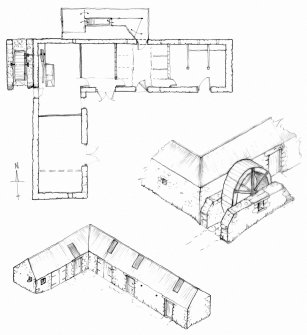 Achvrail Farm, sketch plan and isometric views