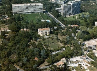 Oblique aerial view of original villa.