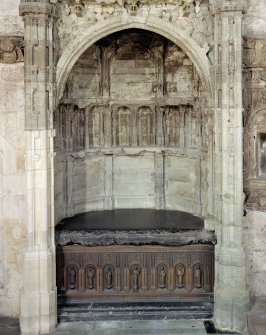 Interior. Bishop Kennedy's monument, view of lower section showing arched recess and tomb