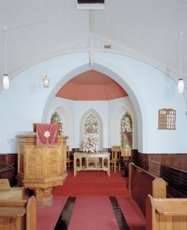 Interior. Chancel showing communion table and pulpit