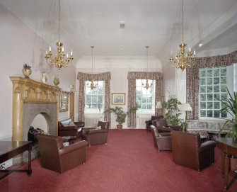 Craigiehall House, Edinburgh. Interior. General view from S of Ante Room showing Sir Robert Lorimer designed Oriel window.