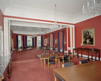 Craigiehall House, Edinburgh. Interior. Main Dining room showing room dividing screen folded back.