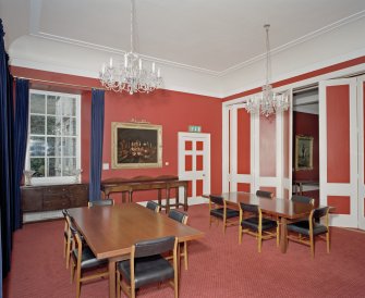 Craigiehall House, Edinburgh. Interior.  Main Dining room in David Bryce extension showing folding screen.