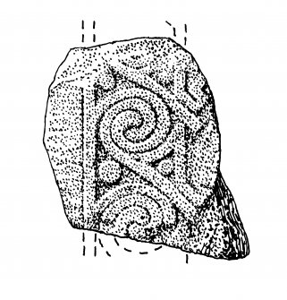 Digital copy of drawing of sculptured stone fragment, Drainie no 24 (previously listed as no 18)