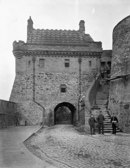 Historic photograph of Portcullis Gate and Argyle Tower, Edinburgh Castle.
Detail of gateway.
Signed: 'T Ross' and inscribed: 'Edinburgh Castle. December 1912'.