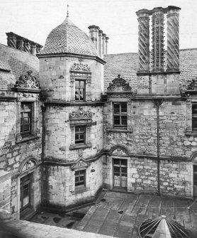 Historic photograph.
View of courtyard from NW.