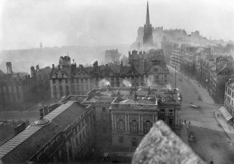 Historic photographic view from top of St Giles' Cathedral Tower looking W towards Castle.
