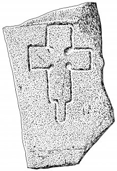 Scanned ink drawing of incised cross-slab