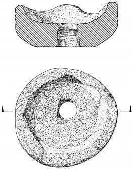 Scanned ink drawing of Kildrummy Old Church font - plan view and section