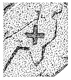 Scanned ink drawing of incised sunken cross