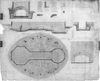 Photographic copy of drawing showing plan, sections and details.