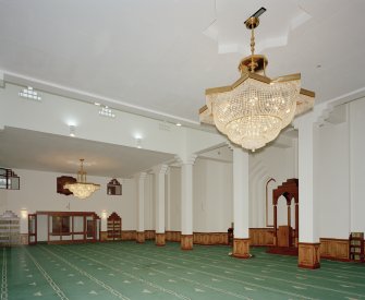 Digital copy of photograph of interior. View of main hall showing pilasters.